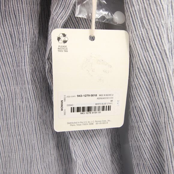 ANA Blouse White Gray Striped Ruffle Detail Long Sleeve Round Neck Cotton 0X - Picture 5 of 8